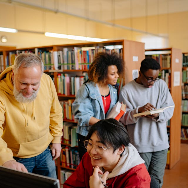 Group of people engaging at the bookstore
